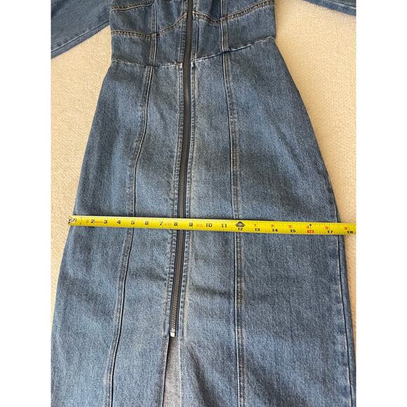 Future Collection Women's Puff Sleeve Square Neck 70s Bohemian Denim Dress 0 - Picture 14 of 16